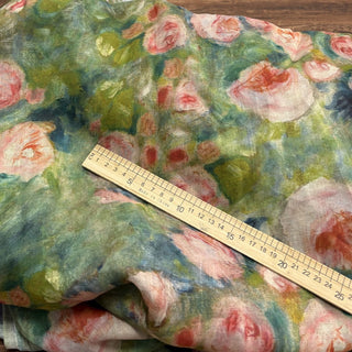 Japanese Artisan Independent Designer Floral Green Non-Stretch Ramie Plain Woven DS11630