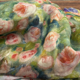 Japanese Artisan Independent Designer Floral Green Non-Stretch Ramie Plain Woven DS11630