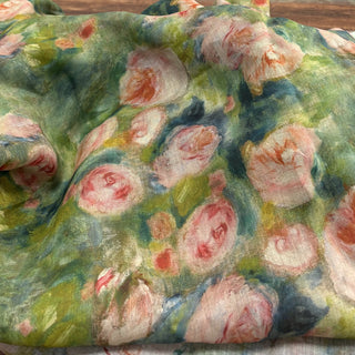 Japanese Artisan Independent Designer Floral Green Non-Stretch Ramie Plain Woven DS11630