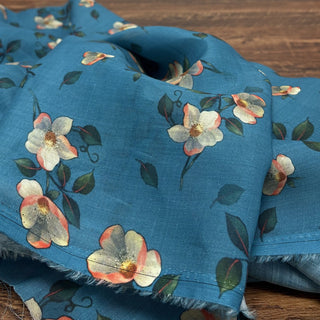 Japanese Artisan Independent Designer Floral Blue Non-Stretch Ramie Plain Woven DS11635