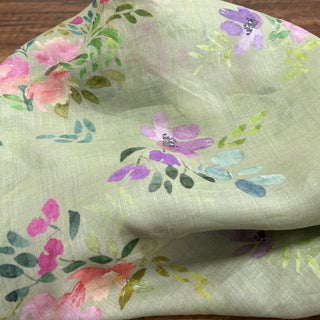 Japanese Artisan Independent Designer Floral Green Non-Stretch Ramie Plain Woven DS11636