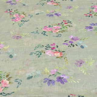 Japanese Artisan Independent Designer Floral Green Non-Stretch Ramie Plain Woven DS11636