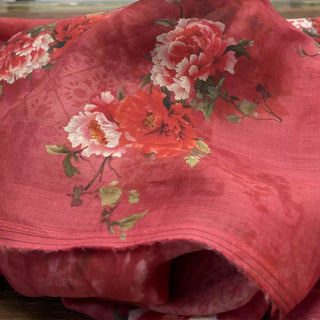 Japanese Artisan Independent Designer Floral Red Non-Stretch Ramie Plain Woven DS11638