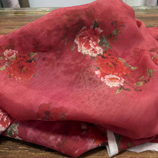 Japanese Artisan Independent Designer Floral Red Non-Stretch Ramie Plain Woven DS11638