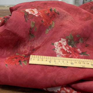 Japanese Artisan Independent Designer Floral Red Non-Stretch Ramie Plain Woven DS11638