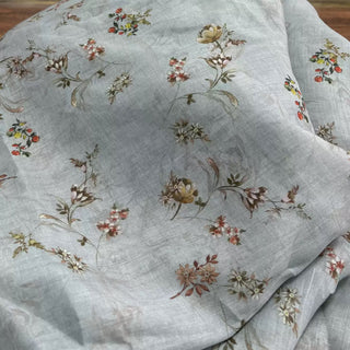 Japanese Artisan Independent Designer Floral Blue Non-Stretch Ramie Plain Woven DS11639