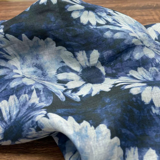 Japanese Artisan Independent Designer Floral Blue Non-Stretch Ramie Plain Woven DS11641