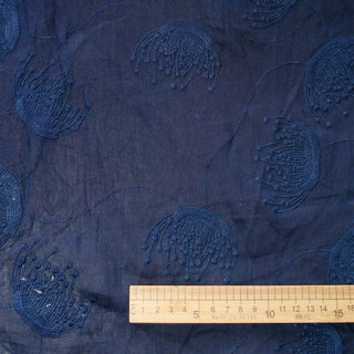 Japanese Artisan Independent Designer Solid Blue Non-Stretch Embroidery Ramie Plain Woven DS11646
