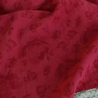 Korean Fashion Designer Solid Red Non-Stretch Linen Cotton Blended Dobby Jacquard DS11647
