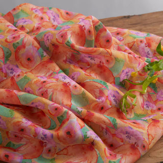 Japanese Artisan Independent Designer Floral Orange Non-Stretch Ramie Plain Woven DS11651