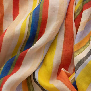 Japanese Artisan Independent Designer Stripes Multi Color Non-Stretch Ramie Plain Woven DS11662