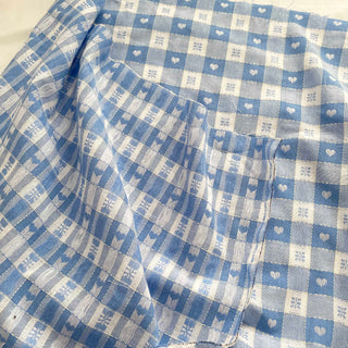 Yardblox Exclusive Made in Korea Fashion Designer Plaid/Checkered Blue/White Non-Stretch Cotton Jacquard DS16404 - Yardblox Fabrics