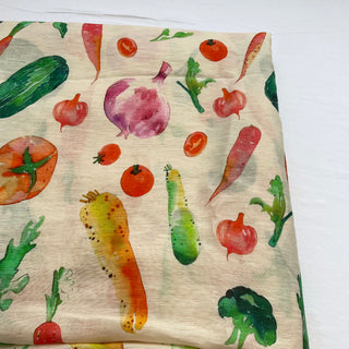 Yardblox Exclusive Japanese Fashion Designer Fruits and Vegetables Beige/Multi Color Non-Stretch Linen Tencel™ / Lyocell Blended Plain Woven DS16513