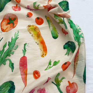 Yardblox Exclusive Japanese Fashion Designer Fruits and Vegetables Beige/Multi Color Non-Stretch Linen Tencel™ / Lyocell Blended Plain Woven DS16513