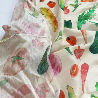 Yardblox Exclusive Japanese Fashion Designer Fruits and Vegetables Beige/Multi Color Non-Stretch Linen Tencel™ / Lyocell Blended Plain Woven DS16513