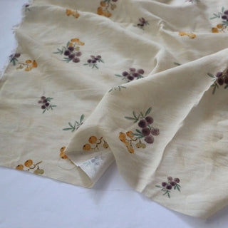 Yardblox Exclusive Japanese Fashion Designer Fruits and Vegetables Beige/Multi Color Non-Stretch Linen Tencel™ / Lyocell Blended Plain Woven DS16514