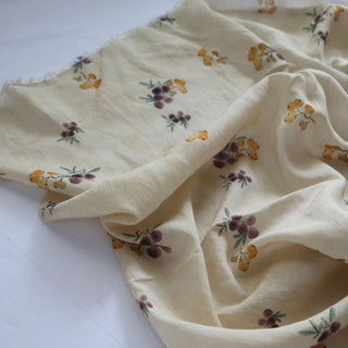 Yardblox Exclusive Japanese Fashion Designer Fruits and Vegetables Beige/Multi Color Non-Stretch Linen Tencel™ / Lyocell Blended Plain Woven DS16514