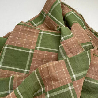 Korean Fashion Designer Plaid Brown Non-Stretch Cotton Double Gauze DS16516