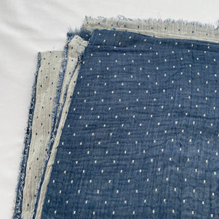 Japanese Fashion Designer Polka Dot Blue Non-Stretch Cotton Double Gauze DS16518