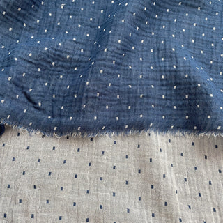 Japanese Fashion Designer Polka Dot Blue Non-Stretch Cotton Double Gauze DS16518