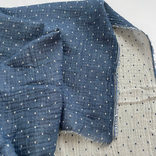 Japanese Fashion Designer Polka Dot Blue Non-Stretch Cotton Double Gauze DS16518