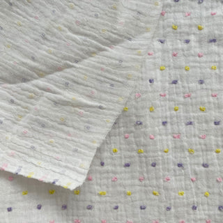 Japanese Fashion Designer Polka Dot Off-White Non-Stretch Cutwork Embroidery Cotton Double Gauze DS16520