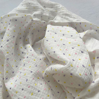 Japanese Fashion Designer Polka Dot Off-White Non-Stretch Cutwork Embroidery Cotton Double Gauze DS16520