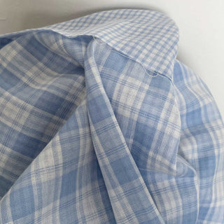 Japanese Fashion Designer Gingham Blue Non-Stretch Double Faced Cotton Double Gauze DS16521