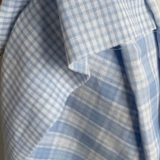 Japanese Fashion Designer Gingham Blue Non-Stretch Double Faced Cotton Double Gauze DS16521