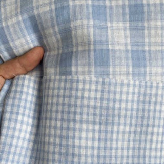 Japanese Fashion Designer Gingham Blue Non-Stretch Double Faced Cotton Double Gauze DS16521