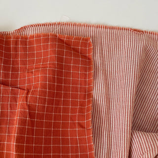 Japanese Fashion Designer Gingham Orange Non-Stretch Double Faced Cotton Double Gauze DS16522