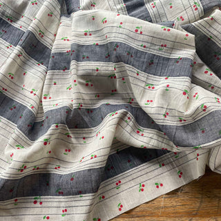 Korean Fashion Designer Fruits and Vegetables Black Non-Stretch Crinkled Cotton Plain Woven DS16525