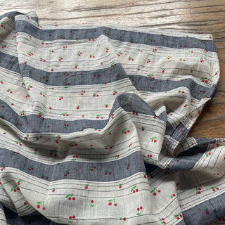 Korean Fashion Designer Fruits and Vegetables Black Non-Stretch Crinkled Cotton Plain Woven DS16525