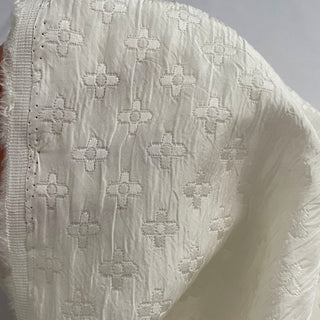 Korean Fashion Designer Geometric White Non-Stretch Crinkled Cotton Dobby Jacquard DS16531