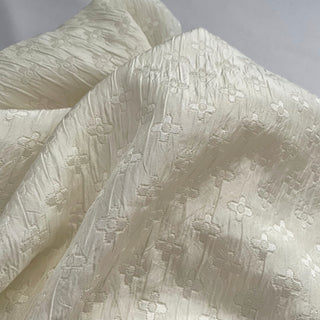 Korean Fashion Designer Geometric White Non-Stretch Crinkled Cotton Dobby Jacquard DS16531