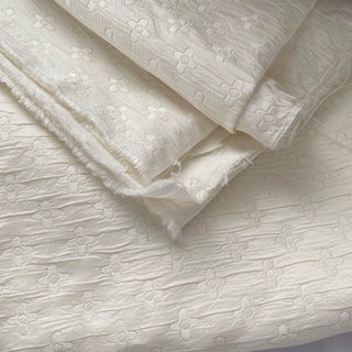 Korean Fashion Designer Geometric White Non-Stretch Crinkled Cotton Dobby Jacquard DS16531