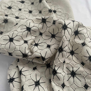 Korean Fashion Designer Floral Off-White Non-Stretch Embroidery Linen Cotton Blended Plain Woven DS16534