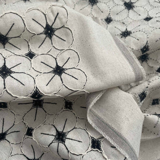 Korean Fashion Designer Floral Off-White Non-Stretch Embroidery Linen Cotton Blended Plain Woven DS16534