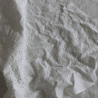 Korean Fashion Designer Solid White Non-Stretch Embroidery Cotton Eyelet DS16541