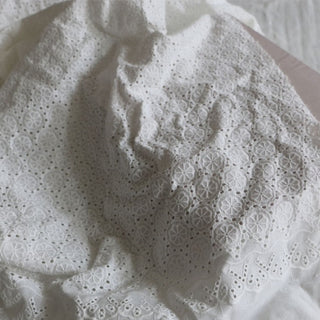 Korean Fashion Designer Solid White Non-Stretch Embroidery Cotton Eyelet DS16541