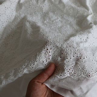 Korean Fashion Designer Solid White Non-Stretch Embroidery Cotton Eyelet DS16541