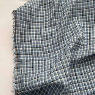 Korean Fashion Designer Plaid Blue Non-Stretch Crinkled Cotton Plain Woven DS16544