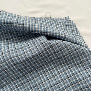 Korean Fashion Designer Plaid Blue Non-Stretch Crinkled Cotton Plain Woven DS16544