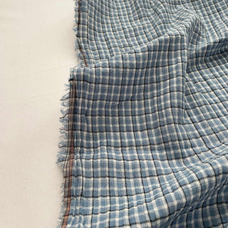 Korean Fashion Designer Plaid Blue Non-Stretch Crinkled Cotton Plain Woven DS16544