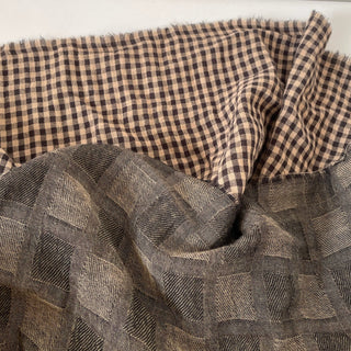 Korean Fashion Designer Plaid Brown Non-Stretch Double Faced Organic Cotton Double Gauze DS16552