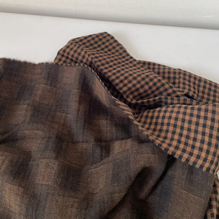 Korean Fashion Designer Plaid Brown Non-Stretch Double Faced Organic Cotton Double Gauze DS16553