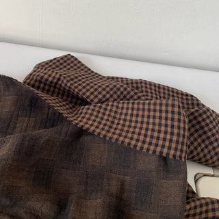 Korean Fashion Designer Plaid Brown Non-Stretch Double Faced Organic Cotton Double Gauze DS16553