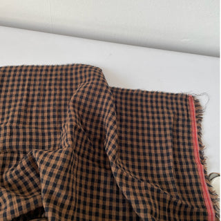 Korean Fashion Designer Plaid Brown Non-Stretch Double Faced Organic Cotton Double Gauze DS16553