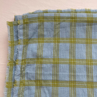 Korean Fashion Designer Plaid Blue Non-Stretch Crinkled Cotton Plain Woven DS16554