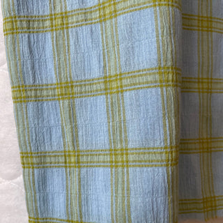 Korean Fashion Designer Plaid Blue Non-Stretch Crinkled Cotton Plain Woven DS16554